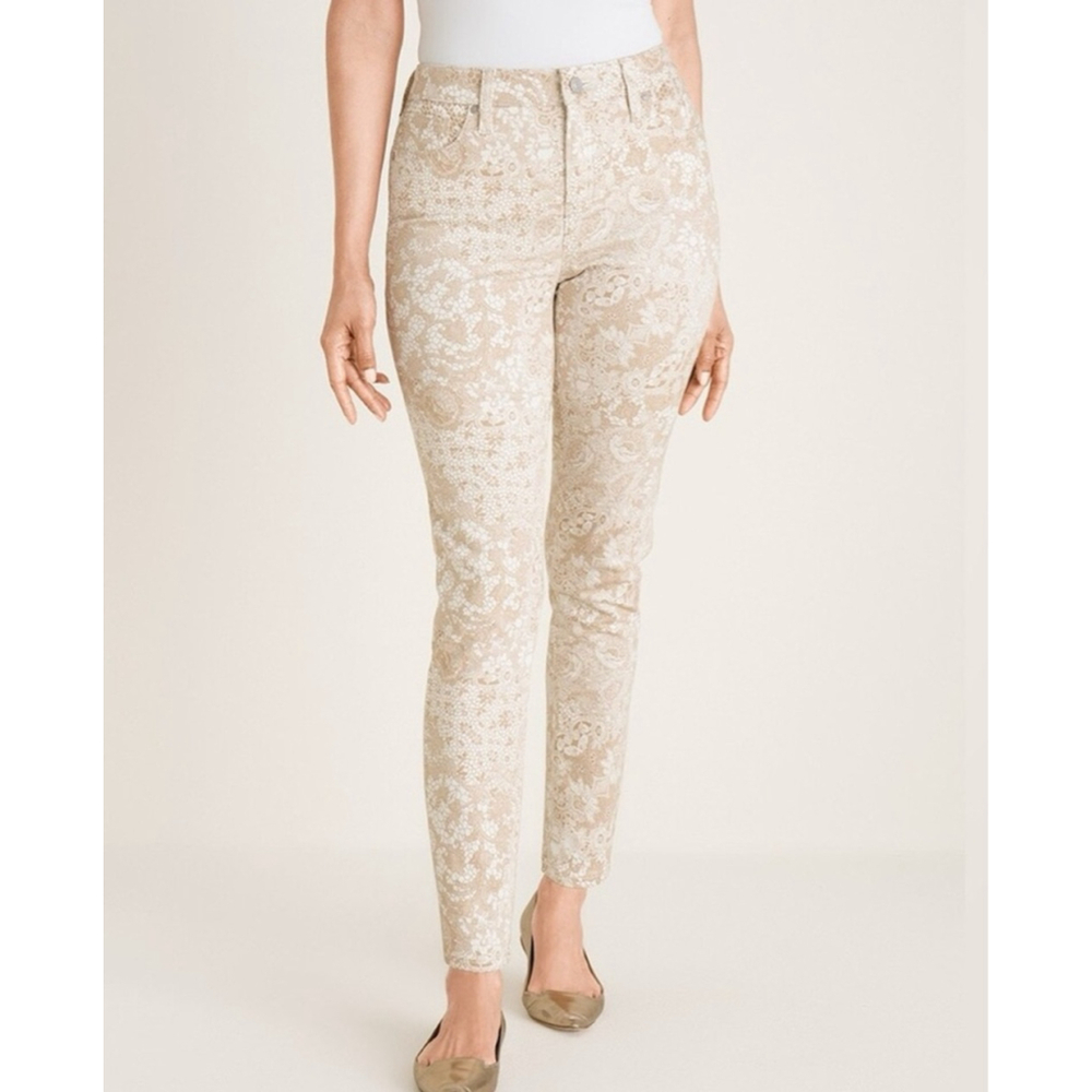 Chico's girlfriend slim leg ankle white jeans floral size 4